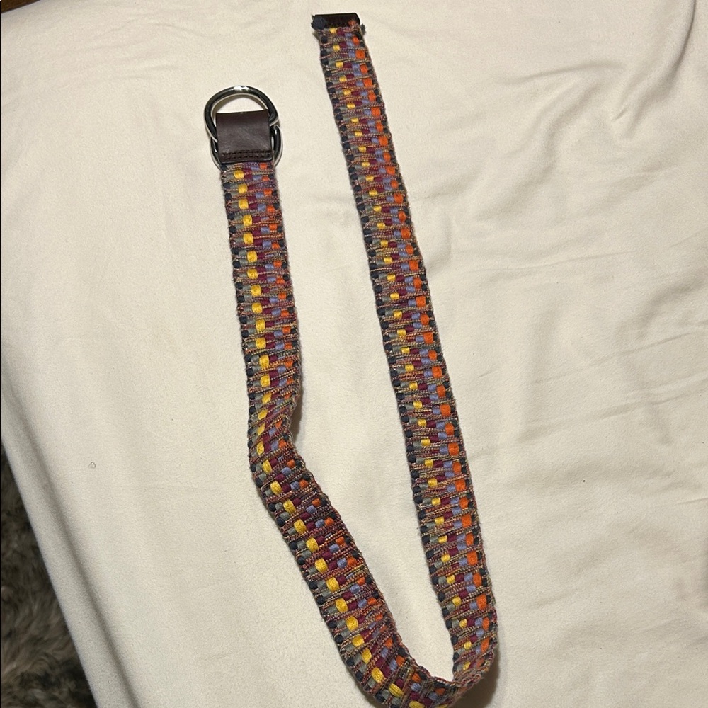 Colorful Woven Belt with Metal and leather Buckle